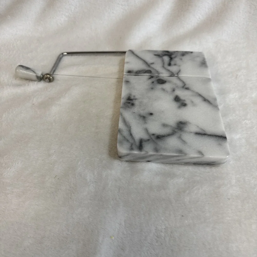 White Marble Cheese Slicer‎ Board with Stainless Steel Wire Cutter 8x5 Inch